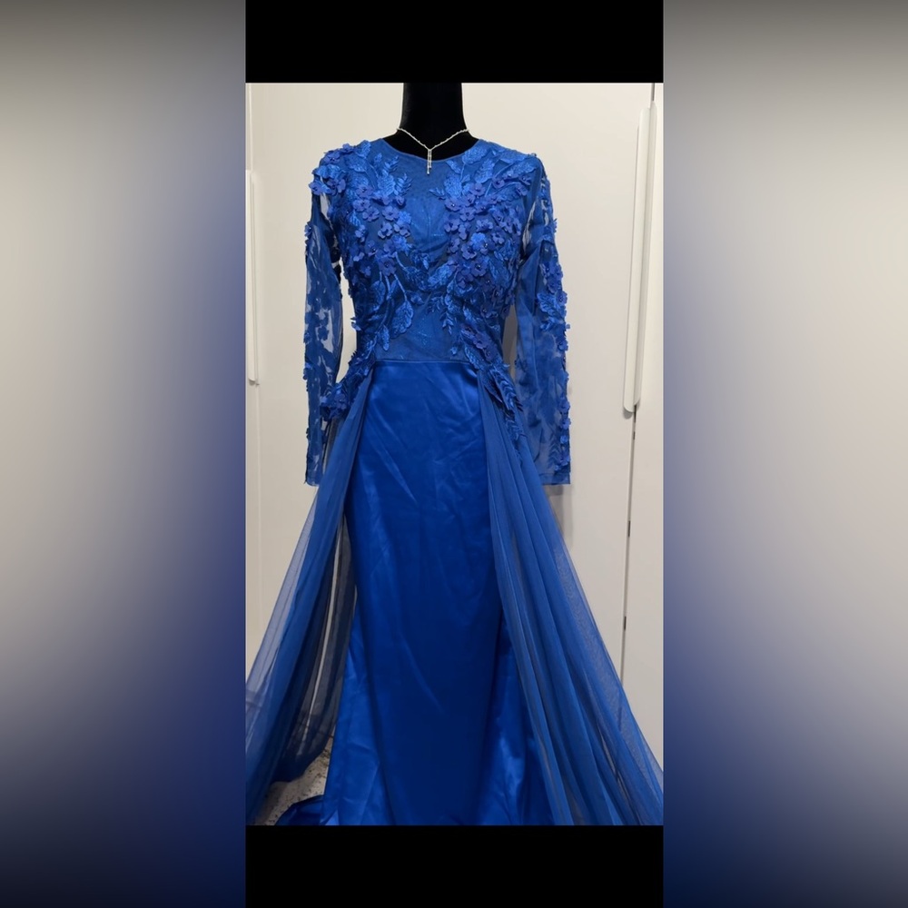 & Other Stories Cobalt Blue Embroidered Long Sleeve Dress